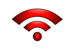 A Red Wi Fi symbol representing wireless connectivity, featuring three curved lines above circular dot. This conveys sense of technology and communication png