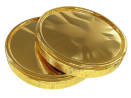 A Golden coins stacked on top of each other, reflecting light with shiny surface, symbolize wealth and prosperity. Their smooth texture and bright color evoke sense of luxury and value png