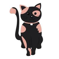 Black cat is sitting on white background. Little kitten in flat children style. Simple pet. Minimalist illustration. vector