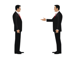 A Two men in business suits are engaged in conversation, one gesturing while other listens attentively. scene conveys sense of professionalism and communication png