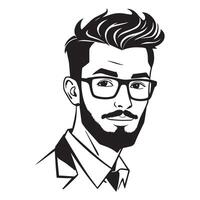 A man with glasses and a beard is drawn in black and white vector