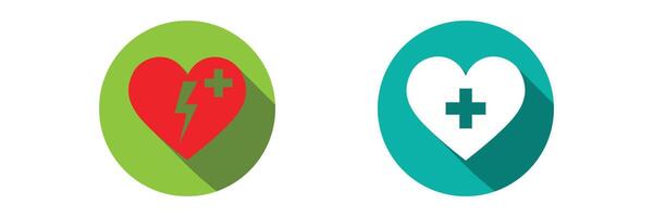 Long shadow with Contrasting Heart Icons Healthy vs. Unhealthy Heart Representation. vector