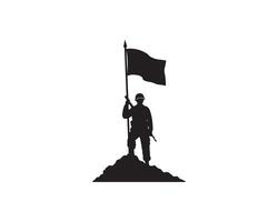 Victory Soldier Holding Flag Black and White Silhouette vector