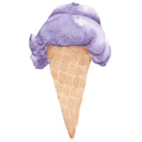 Blueberry Ice cream in violet color with cone that is drawn and painted by hand in watercolor fine art style png