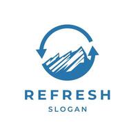 Mountain Logo with minimalist design surrounded by circular Arrows This design is suitable for brands that focus on nature, adventure and renewal. vector