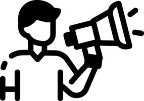 A character making an announcement with a loudspeaker, line icon vector