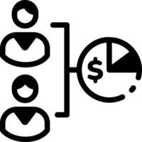 A line style icon showing profit sharing between two characters vector