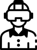 A character wearing virtual reality glasses, line style icon vector