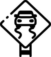 Slippery road signboard icon in linear style vector