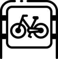 A line style icon of a sign showing bicycle rack vector
