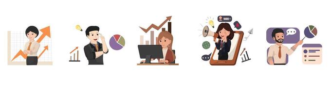 Set Collection of Business. Modern Business Development A Visual Representation of Growth, Strategy, and Data-Driven Decision Making vector