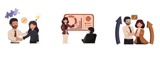 Collection of Business illustration. Business Collaboration, Data Presentation, and Teamwork Growth Professional Business Concept Illustrations for Corporate Success. vector