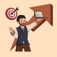 Confident Entrepreneur Presenting Business Growth and Hitting Target with Data Chart. vector