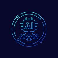 Human-AI interaction icon, Artificial intelligence linear design vector