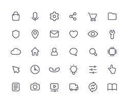 line icons for ui, apps and web, basic simple design, set on white vector