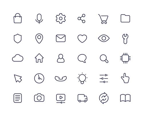 line icons for ui, apps and web, basic simple design, set on white