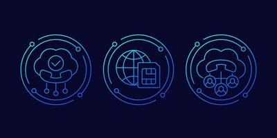 Voip telephony, roaming icons in linear design vector