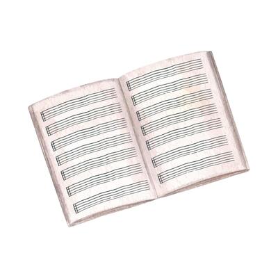 Open blank music notebook with staff watercolor illustration. Old Sheet Music paper with note stave grid and without note. Lined page template for musical education, lesson design