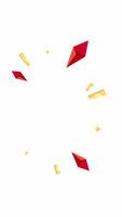 Elegant jewel burst frame of ruby and gold gemstone fragments radiating 2D vertical animation. Precious gems festive glitter sparks animated flat colorful border cartoon 4K isolated on white video