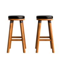 Two Wooden Bar Stools with Black Cushioned Seats and Simple Design png
