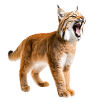 Detailed Portrait of a Lynx Yawning and Displaying Its Sharp Teeth png