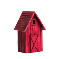 Vintage Red Wooden Barn Structure with Textured Shingles and Door png
