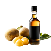 Fresh Ingredients with Oil Bottle and Melons Clean Surface png