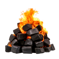 Pile of Charcoal Briquettes with Flames Erupting in a Dramatic Display png