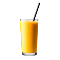 Refreshing Orange Smoothie in Clear Glass with Black Straw on png
