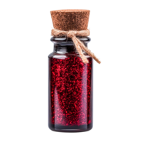 Red Glitter in Small Glass Bottle with Cork and Twine Closure png