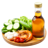 Fresh Ingredients for Salad Preparation with Shrimp and Olive Oil png