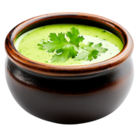 Fresh Herb Sauce in Rustic Bowl with Garnish of Green Coriander Leaves png