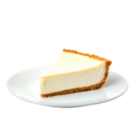 Creamy Cheesecake Slice on White Plate with Golden Crust and Smooth Texture png