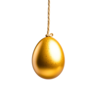 Golden Egg Hanging from a Twine String Against a Simple Background png