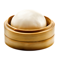 Steamed dumpling in bamboo steamer with smooth white surface and texture png