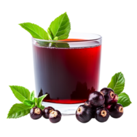 Refreshing Dark Berry Beverage with Fresh Green Leaves in a Glass png