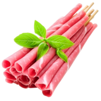 Freshly Rolled Prosciutto with Basil Garnish on png