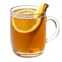 Warm Herbal Beverage with Lemon Slice and Cinnamon Stick in Clear Mug png