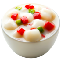 Fresh Coconut Jelly Dessert with Colorful Toppings in White Bowl png