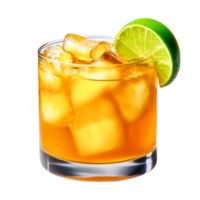 A Refreshing Cocktail with Ice and Lime Garnish in a Glass png