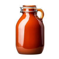 Glass jug with handle, amber color, vintage style, perfect for drinks storage png