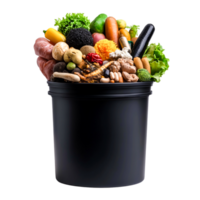 Fresh Vegetables and Fruits in Black Trash Bin Highlighting Food Waste Issue png