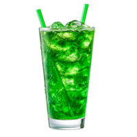 Refreshing Green Beverage with Ice and Straws in Clear Glass png