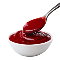 Fresh Red Tomato Sauce in White Bowl with Spoon on png