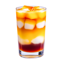 Refreshing Layered Fruit Drink in Glass with Ice Cubes and Colorful Appearance png