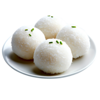 Soft and Fluffy Rice Balls with Chives on White Plate in Natural Light png