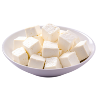 Fresh Cubes of Soft White Cheese White Plate Ready to Serve png