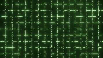 Neon green grid lines flowing in random directions on a black background with a vertical display video