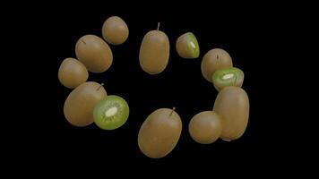 Kiwi fruits are displayed in a circular arrangement on a transparent background video