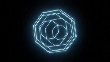 Neon blue lines arranged in a stylish sphere with a layered design, against a dark background, rotating in various directions video